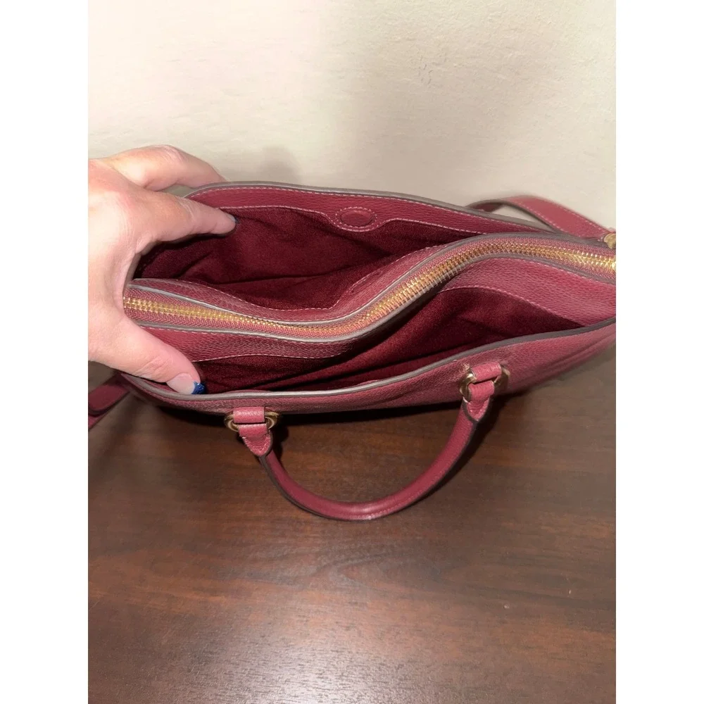 Coach Pebble Leather Satchel Burgundy‎ Gold Hardware Top Handle Crossbody Bag